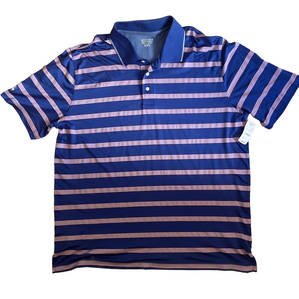 NWT Brooks Brothers Mens Blue Stripe Performance Polo Shirt, 2XL XXL new